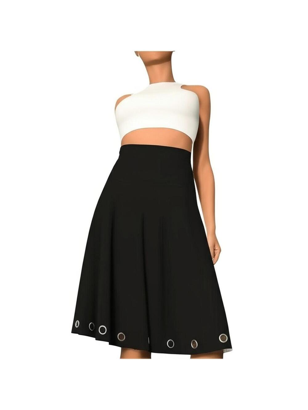 WD•NY Skirt 8 Black White A-Line Midi Cropped Rivet Hem